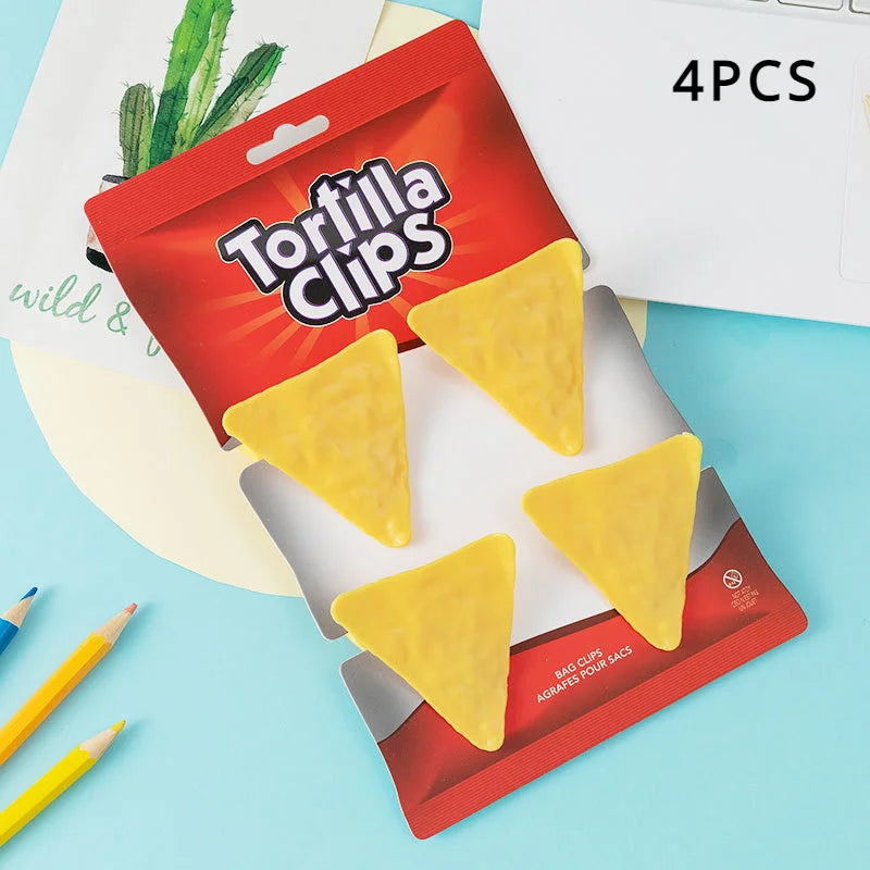 4PCS Chip-Shaped Food Bag Clip Versatile Fresh-Keeping Sealed Clip for Snack Bags Bills Documents Durable Fun Kitchen Organizers