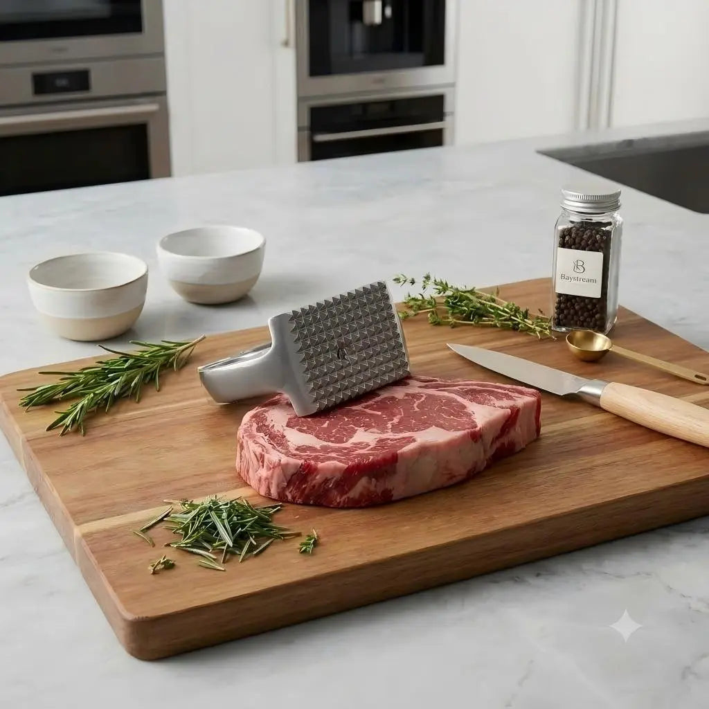 Meat Tenderizer Mallet - 1Pc Heavy-Duty 1-Piece Die-Cast Metal Kitchenware, Ergonomic Handle Cooking Utensil for Steak, BBQ Prep