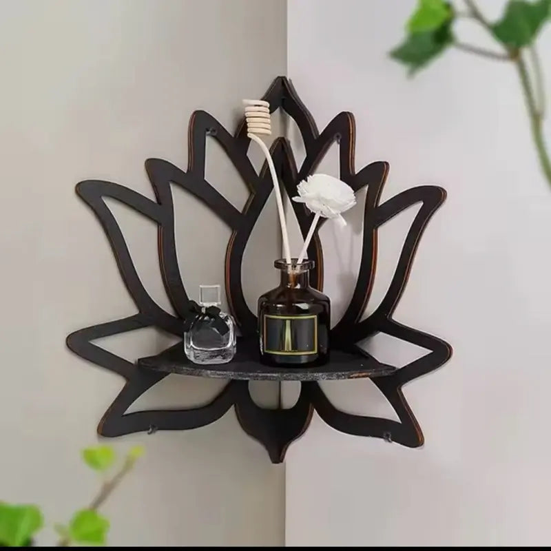 Wooden Hollow Lotus Decorative Rack, Wall-Mounted Corner Shelf for Aromatherapy Essential Oil & Candle Organization