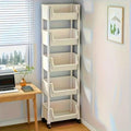 Multifunctional Multi-Layer Plastic Storage Cartwith Wheels, Layered Shelf Organizer for Bedroomkitchen Bathroom Living Room Adjustable Dividers Beige,Dorm Essentials,Home Decor