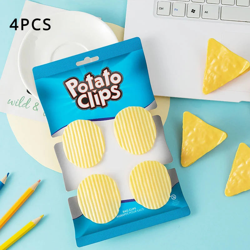 4PCS Chip-Shaped Food Bag Clip Versatile Fresh-Keeping Sealed Clip for Snack Bags Bills Documents Durable Fun Kitchen Organizers
