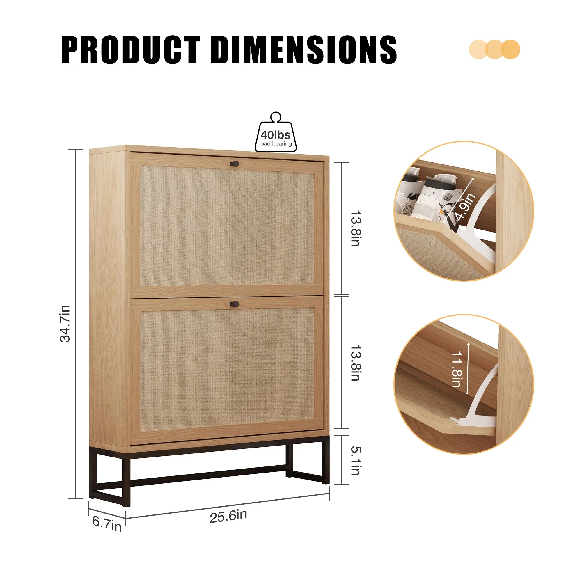 Giratree Slim Shoe Cabinet for Entryway, 34.7'' Hidden Shoe Storage Cabinet with Flip Drawers, Narrow Freestanding Shoe Rack Organizer with Metal Base and Linen Door Accent