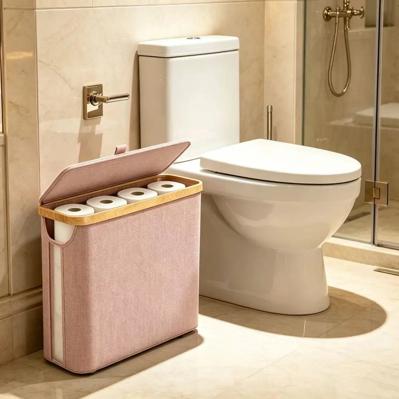 Large Capacity Bamboo Paper Towel Storage Basket | Holds 9-12 Rolls, Dustproof, Beautiful Toilet Paper Storage, 600D Oxford Cloth, Black, Beige, and Gray Colors, Suitable for Modern Fashion Bathroom, Toilet Paper Storage Containers