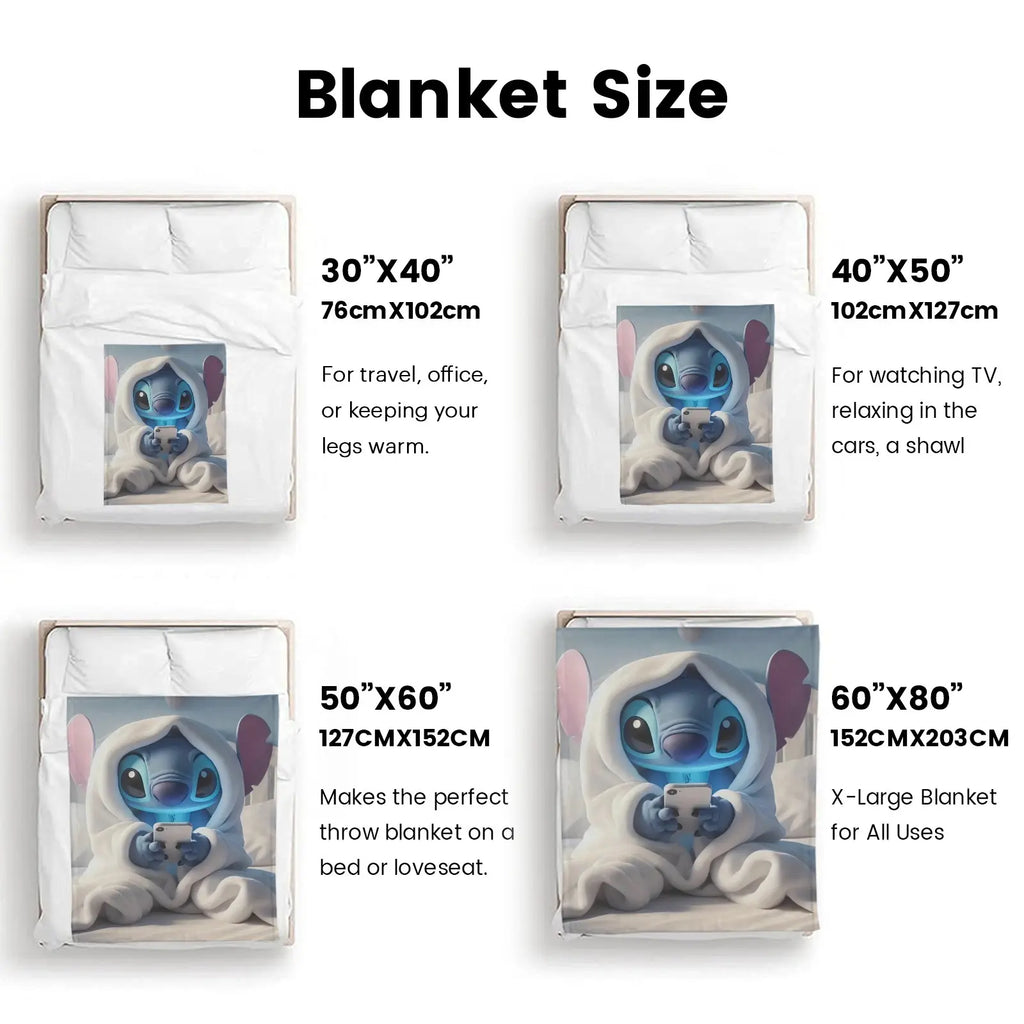 Disney Stitch Printed Throw Blanket, with Phone User Pattern Soft Flannel Cozy All Season Cover for Sofa Bed, Office Teens and Kids