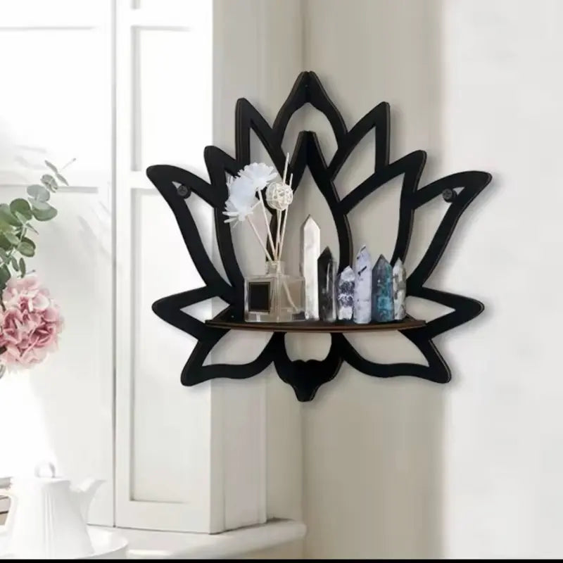 Wooden Hollow Lotus Decorative Rack, Wall-Mounted Corner Shelf for Aromatherapy Essential Oil & Candle Organization