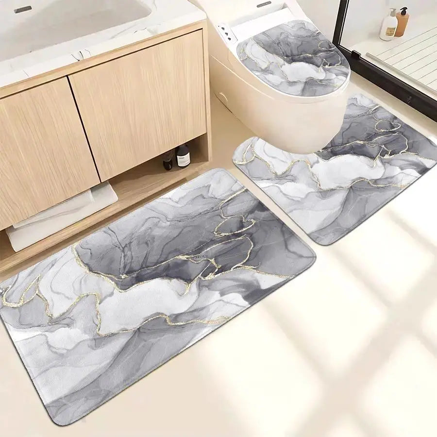 1Pc/4Pcs, Bathroom Curtains Shower, Bathroom Set, Shower Curtains, Shower Curtain Sets, Decorative Bathroom Decor, Bathroom Rug, Home Decoration, Bathroom Mat, Gray Marble Pattern, Modern Luxury Theme Decoration, with 12 Hooks, Restroom