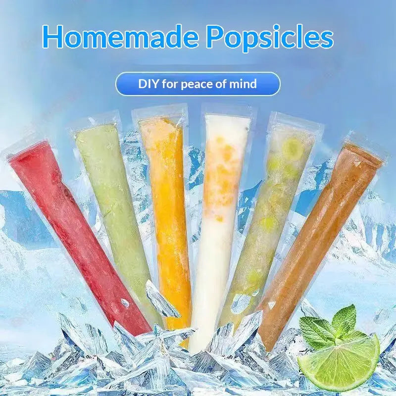 100-Pack Value Disposable Popsicle Mold Bags - Leakproof Zip-Seal Freezer Tubes with Silicone Funnel, Kitchen Utensil for Freezing Juice, Freezer Safe Lolly & Ice Cream Moulds