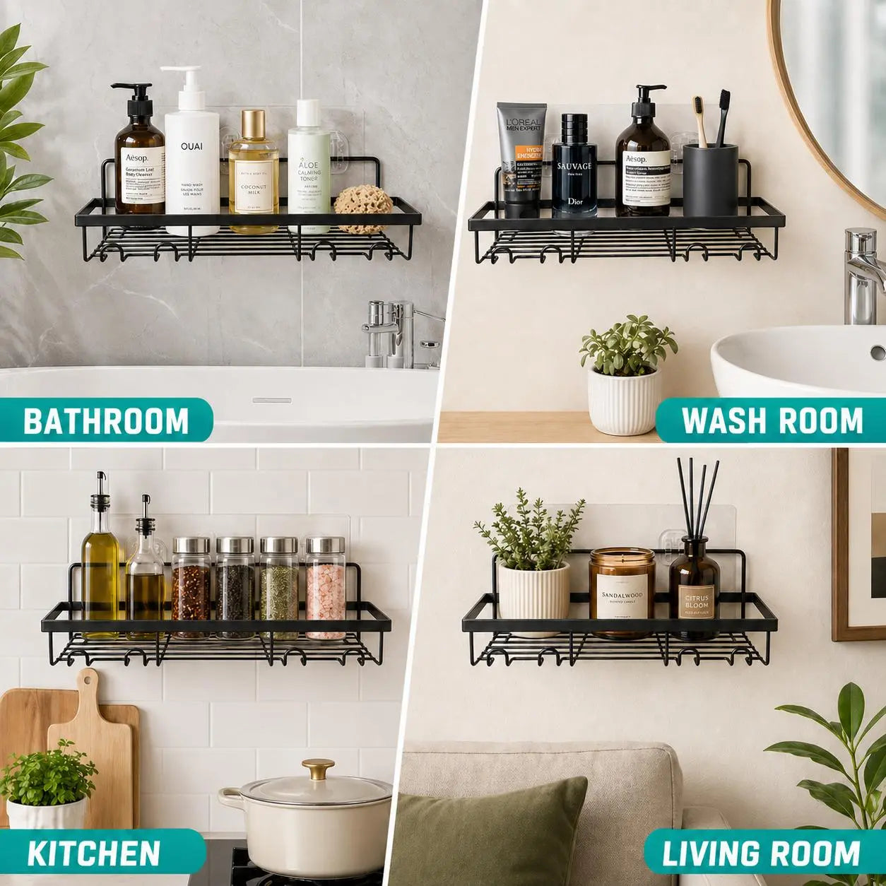 【Dealsforyoudays】Snofrid Shower Caddy 6-Pack, Advanced Rustproof Design, No Drilling Adhesive Shelves, Rack with Soap Holder, Large Capacity Bathroom Organizers and Storage, Wall-Mounted Kitchen & Home Decor