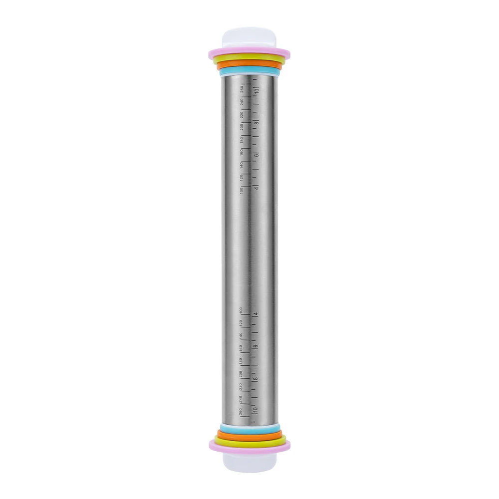 13.78 Inch Stainless Steel Adjustable Rolling Pin with 4 Thickness Removable Rings Dough Roller for Pizza Cookie Baking Tools