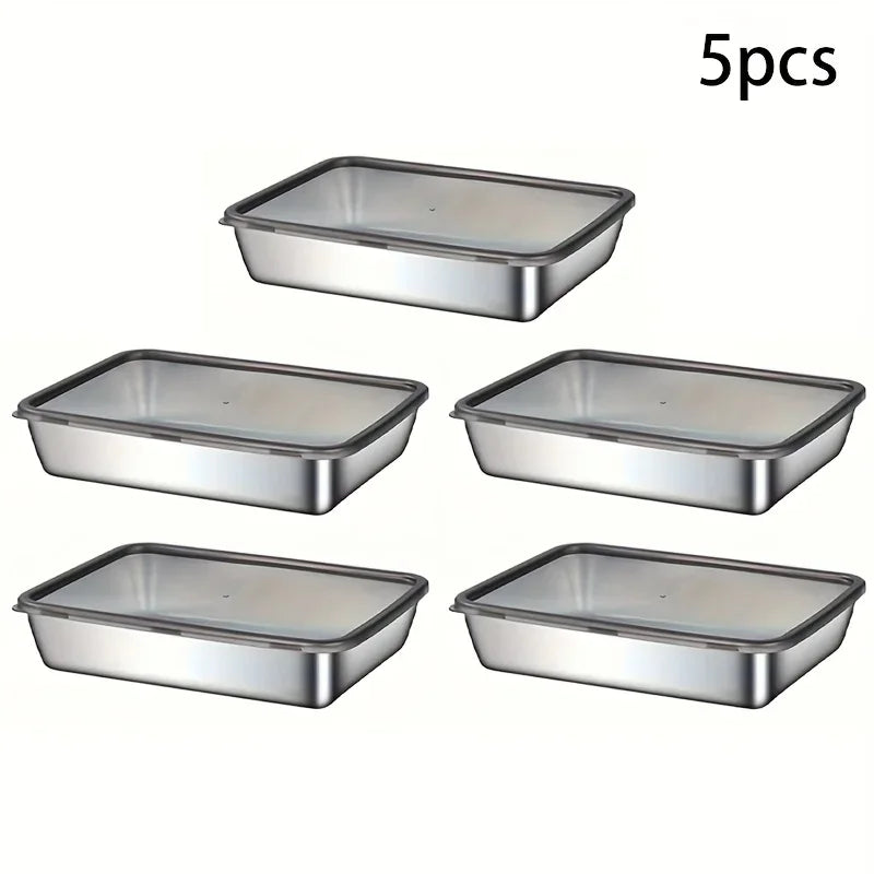 5Pc Stainless Steel Food Storage Containers Set - Leak-Proof Lids, Dishwasher Safe for Sandwich/Fruits/Home/Party