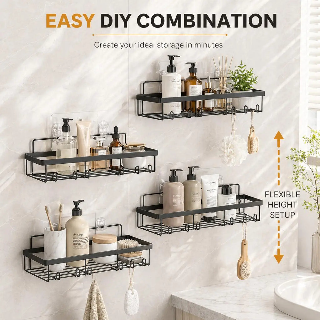 【Dealsforyoudays】Snofrid Shower Caddy 6-Pack, Advanced Rustproof Design, No Drilling Adhesive Shelves, Rack with Soap Holder, Large Capacity Bathroom Organizers and Storage, Wall-Mounted Kitchen & Home Decor