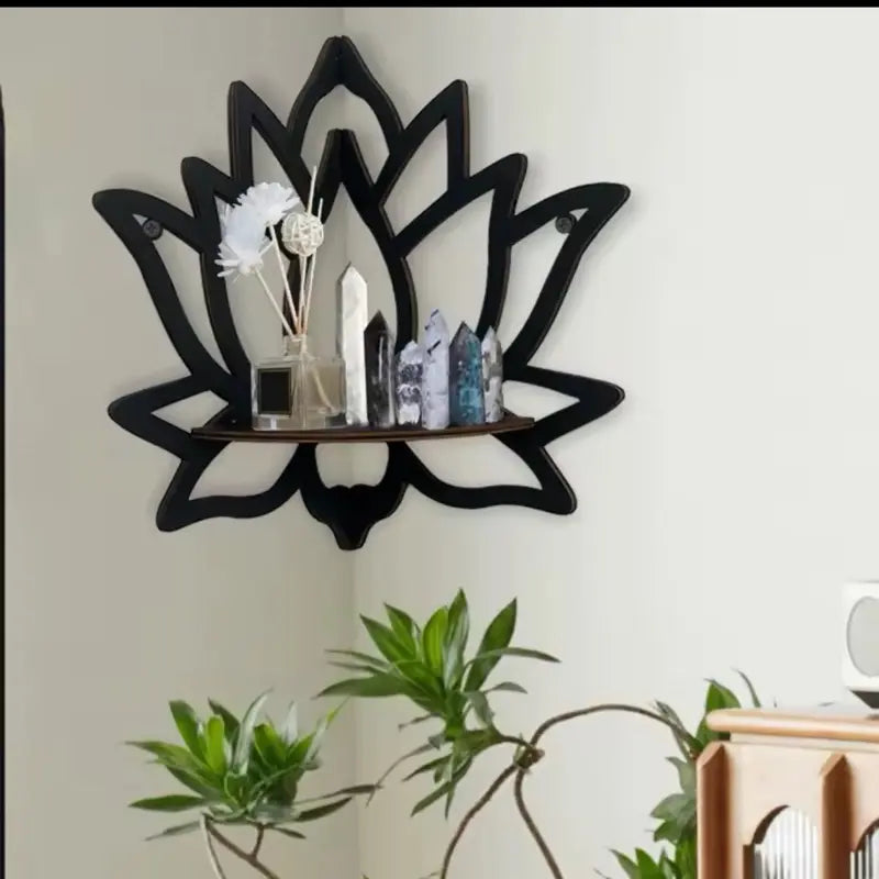Wooden Hollow Lotus Decorative Rack, Wall-Mounted Corner Shelf for Aromatherapy Essential Oil & Candle Organization