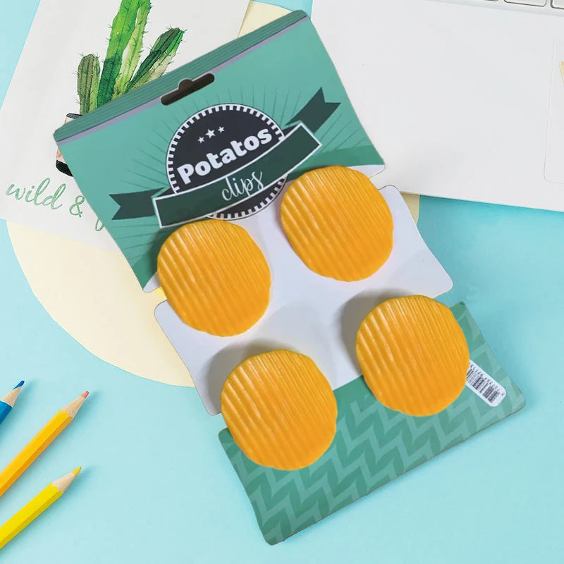 4PCS Chip-Shaped Food Bag Clip Versatile Fresh-Keeping Sealed Clip for Snack Bags Bills Documents Durable Fun Kitchen Organizers