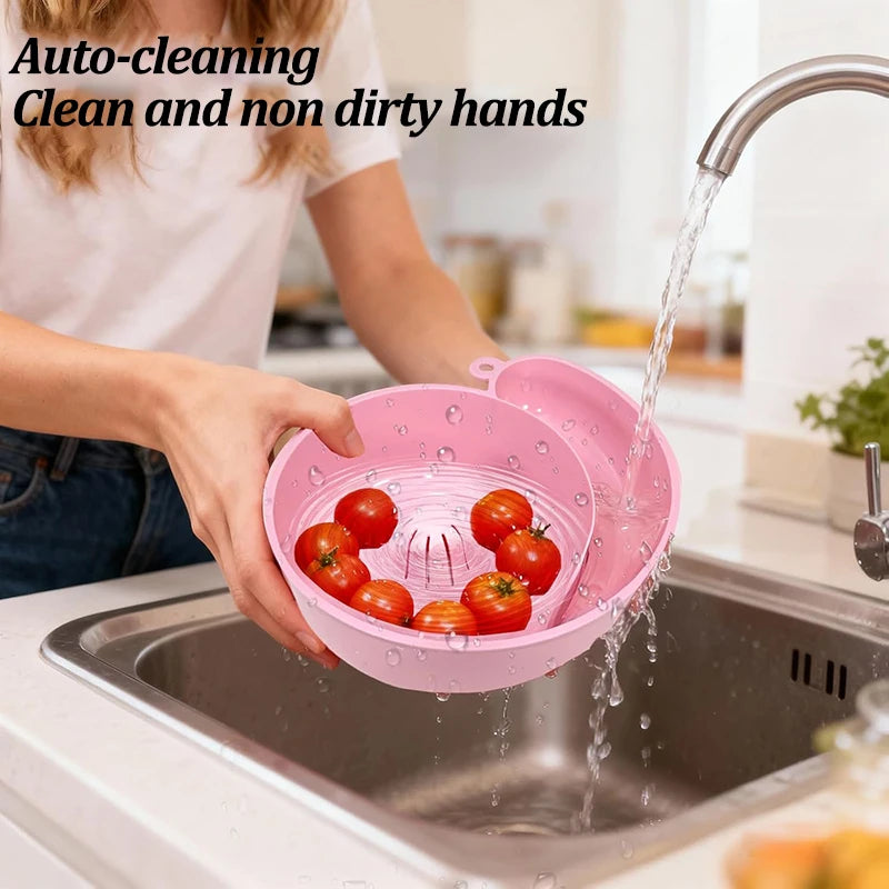 Spin Shape Automatic Vegetable Washing Household Fruit Drain Basket Reusable Kitchen Cleaning Filter Basket Tool Remove Stain