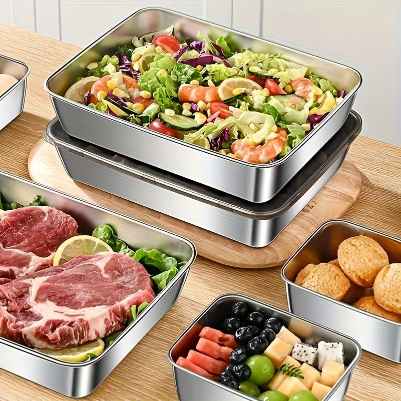 5Pc Stainless Steel Food Storage Containers Set - Leak-Proof Lids, Dishwasher Safe for Sandwich/Fruits/Home/Party