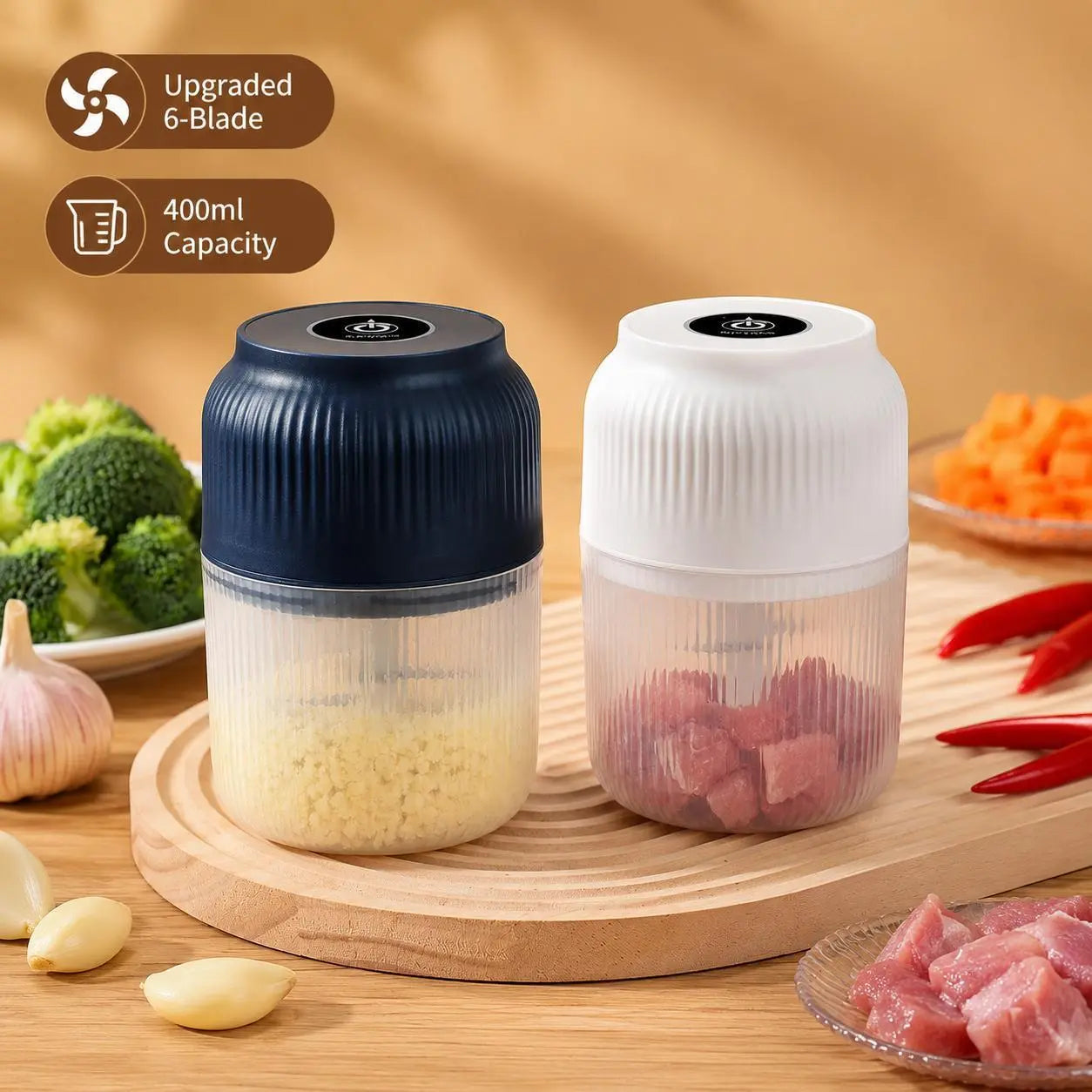 Upgraded 400Ml Electric Food Chopper – 6-Blade USB Rechargeable Mini Food Processor – High-Speed Grinding for Garlic, Meat, Vegetables & Herbs – One-Touch Operation for Quick Meal Prep – Portable Kitchen Gadget for Home & Camping