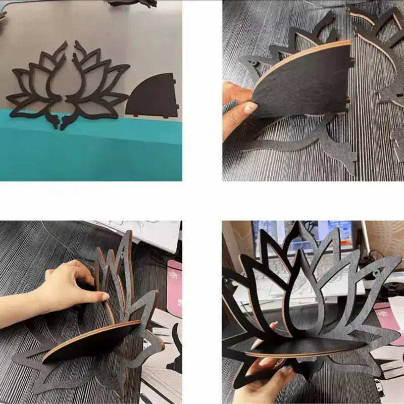 Wooden Hollow Lotus Decorative Rack, Wall-Mounted Corner Shelf for Aromatherapy Essential Oil & Candle Organization