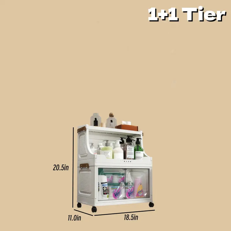 2-6Tier Large Capacity Storage Cabinet with Lid, Stackable Wardrobe Storage Box, Foldable Plastic Organizer Cabinet with Doors & Wheels, Tool-Free Assembly Space-Saving Storage Bin for Home, Living Room, Office & Dormitory