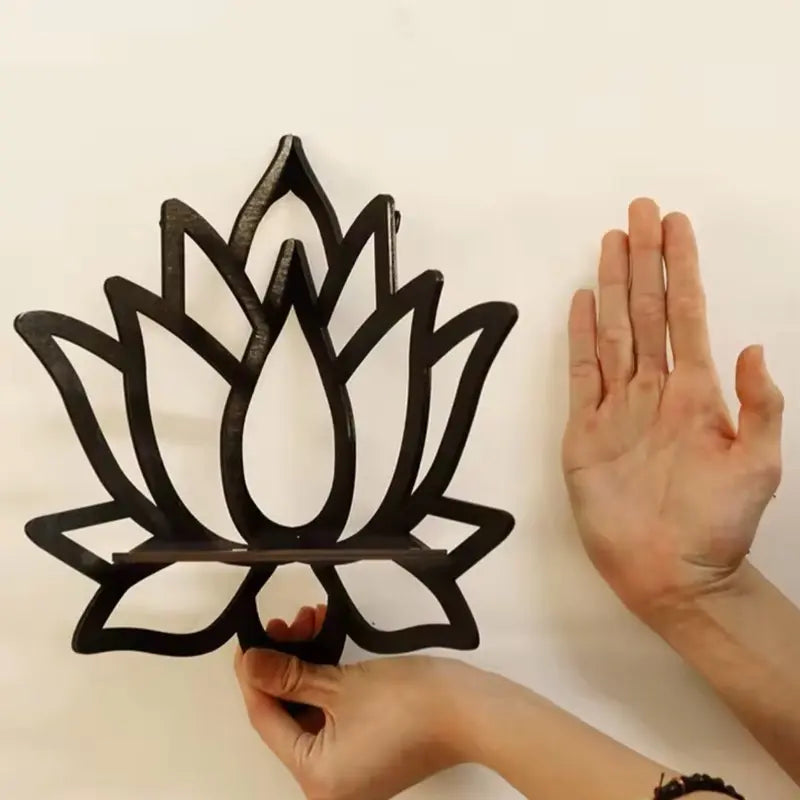 Wooden Hollow Lotus Decorative Rack, Wall-Mounted Corner Shelf for Aromatherapy Essential Oil & Candle Organization